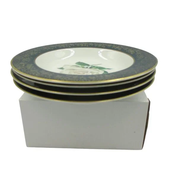 Stradford Rim Soup Bowl Chantilly Dark Green Gold Floral Set of 4 - Picture 11 of 11